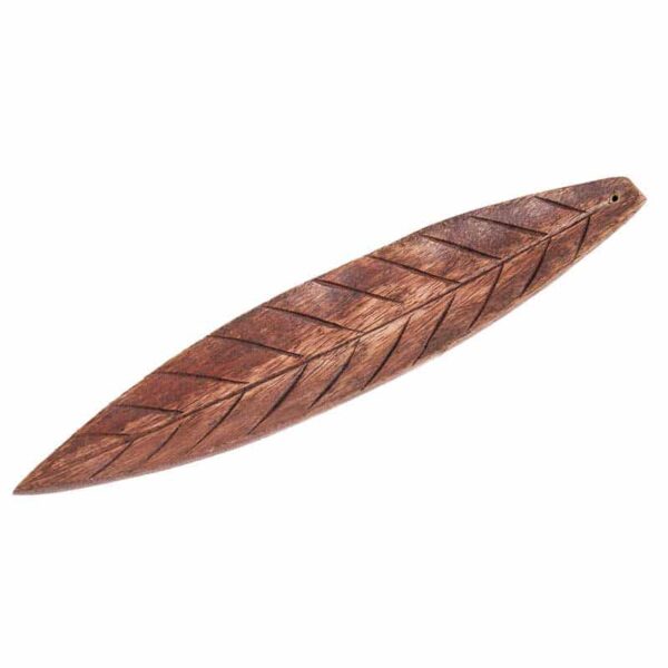 Räucherstäbchen Holzhalter Mangoholz Brown Leaf - Massiver Halter für Räucherstäbchen - KH-484-01.jpg